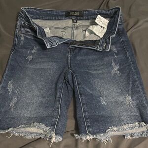 Judy Blue Medium Dark Wash Distressed Denim Bermuda Shorts
